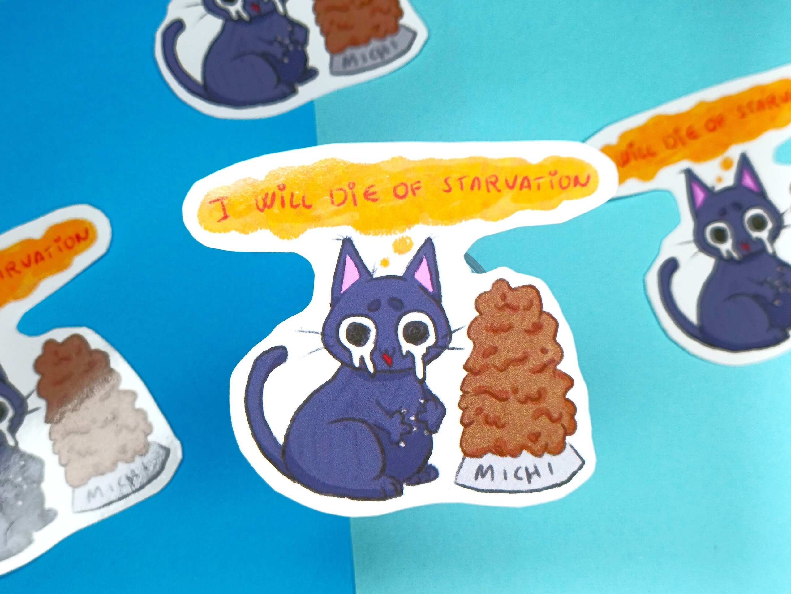 Pegatina de vinilo de gatito hambriento - 1